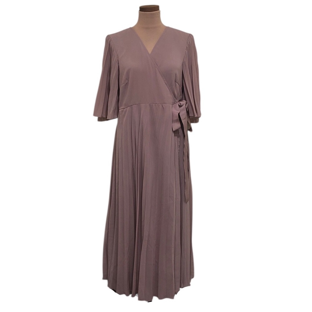 ASOS Maternity Maxi Wrap Dress Size 14 Dusty Mauve Pink Pleated Kimono Sleeve